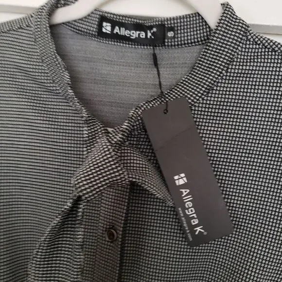 Allegra K Women's Tie Neck Button Up Work Office Plaid Houndstooth Midi Dress  - Picture 7 of 7